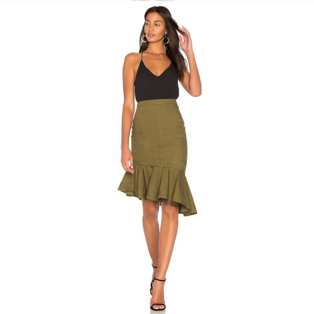 FAME AND PARTNERS Marley ASYMMETRICAL Ruffle SKIRT OLIVE ARMY GREEN